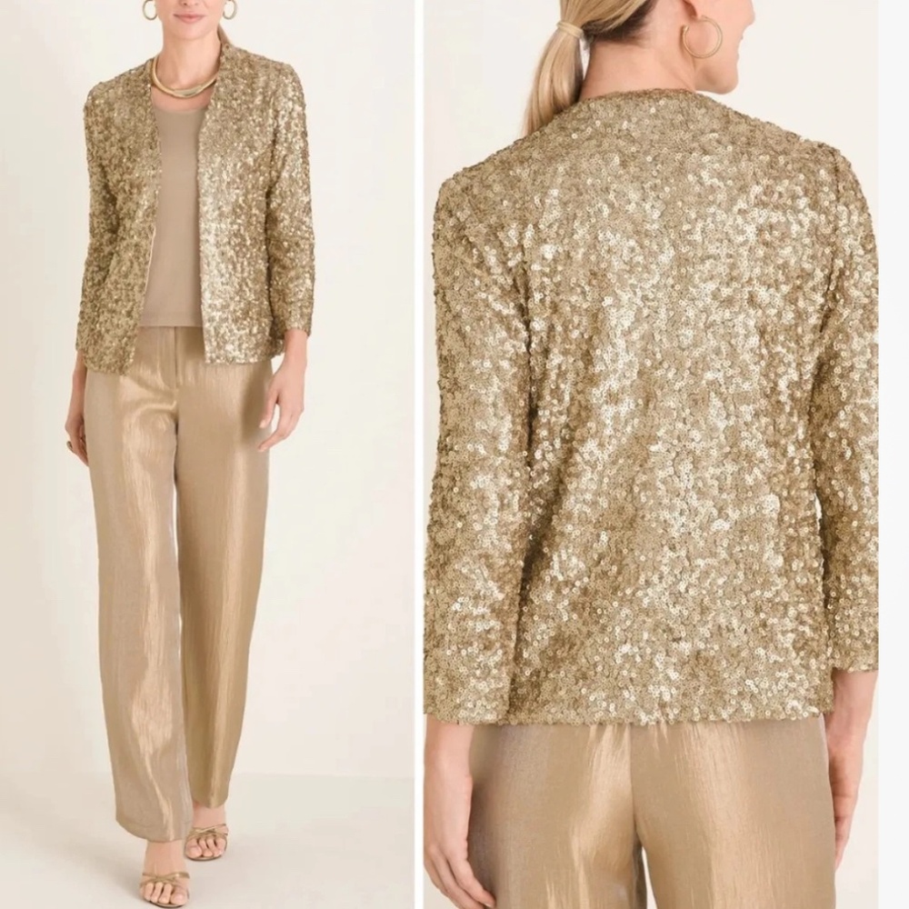 NWT Chico's gold Sequin Open Front long-sleeve Jacket blazer, 4 XXL 18-20- FINAL